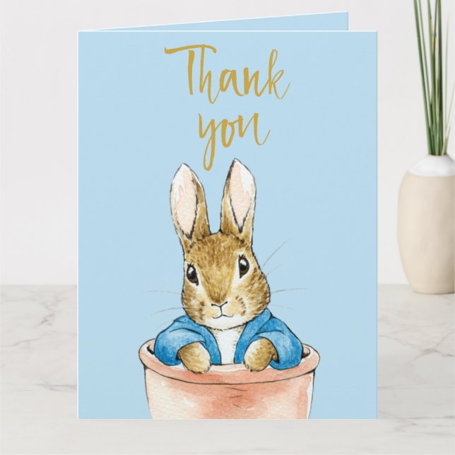 Classic Rabbit in plant pot Thank You Card (Front)