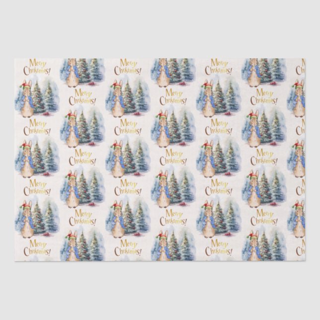 Classic Rabbit Merry Christmas Tree Tissue Paper (Front)