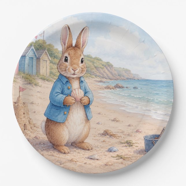 Classic Rabbit on a sandy beach Paper Plates (Front)