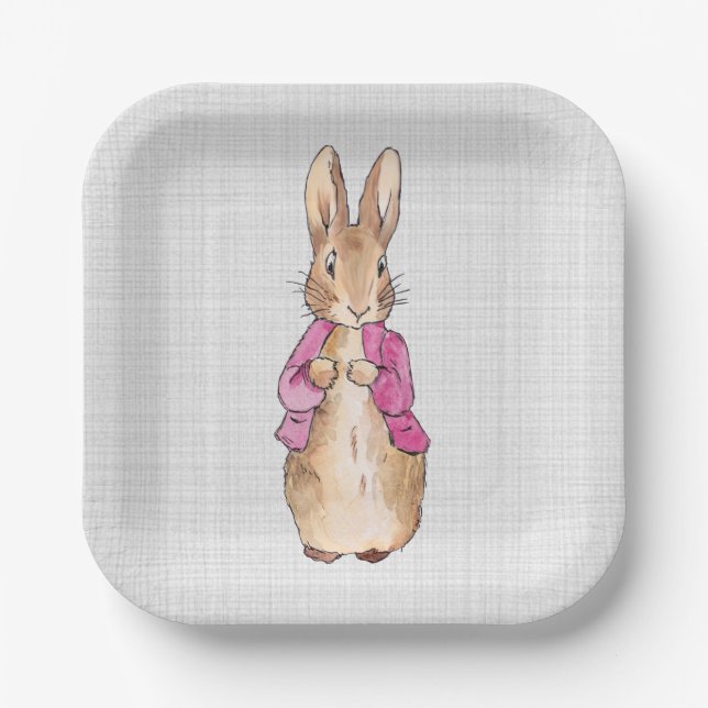 Classic Rabbit Pink Jacket Gray Linen    Paper Plates (Front)