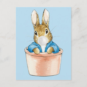 Classic rabbit Plant pot blowing bubble gum Postcard