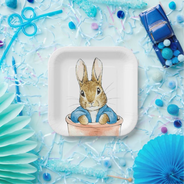 Classic rabbit sitting in plant pot paper plates (Party)