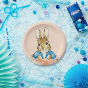 Classic rabbit sitting in plant pot paper plates