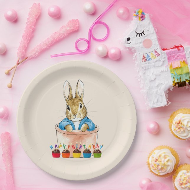 Classic rabbit sitting in plant pot paper plates (Party)
