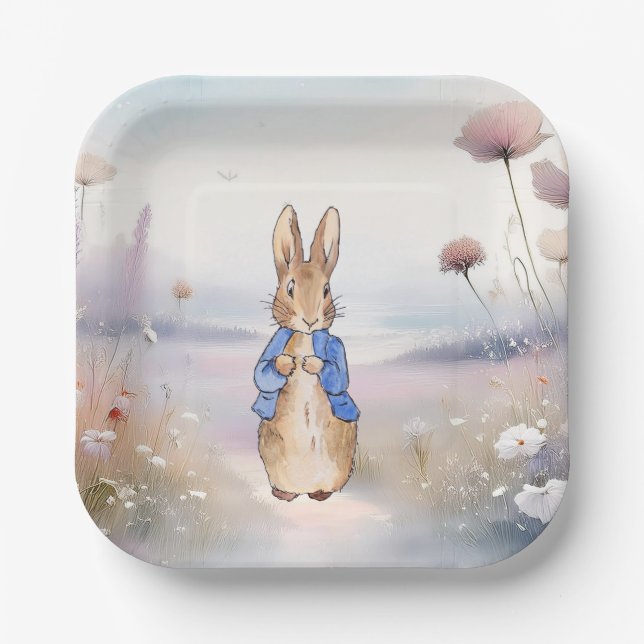 Classic Rabbit wildflower field Paper Plates (Front)