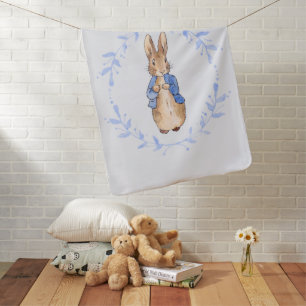 Classic rabbit with a blue wreath baby blanket