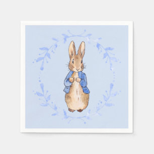 Classic rabbit with blue leaf wreath napkins