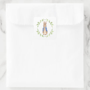 Classic Rabbit with Green leaf Wreath Square Sticker