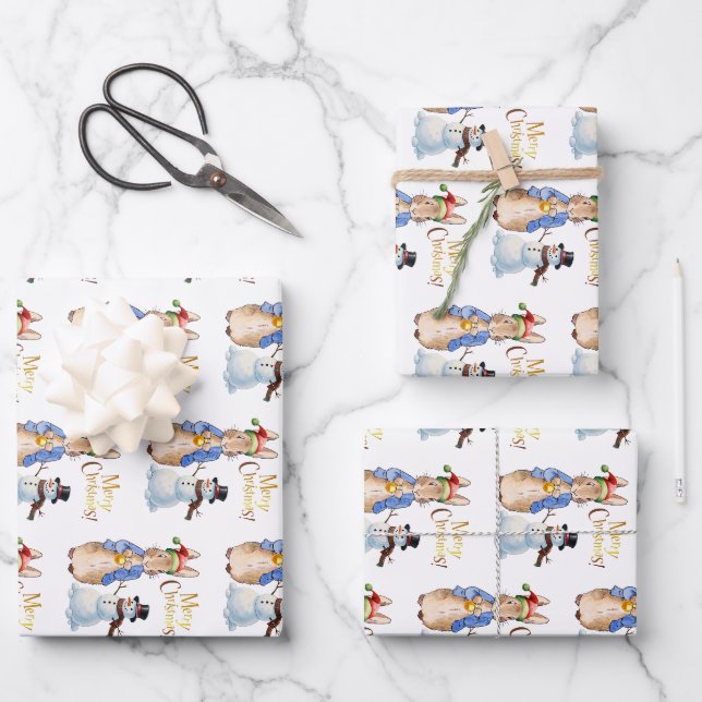 Classic Rabbit with Santa Hat   Wrapping Paper Sheets (Front)