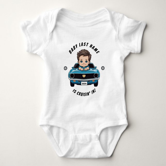 Classic Race Car Baby Boy Cruisin' In  Baby Bodysuit (Front)