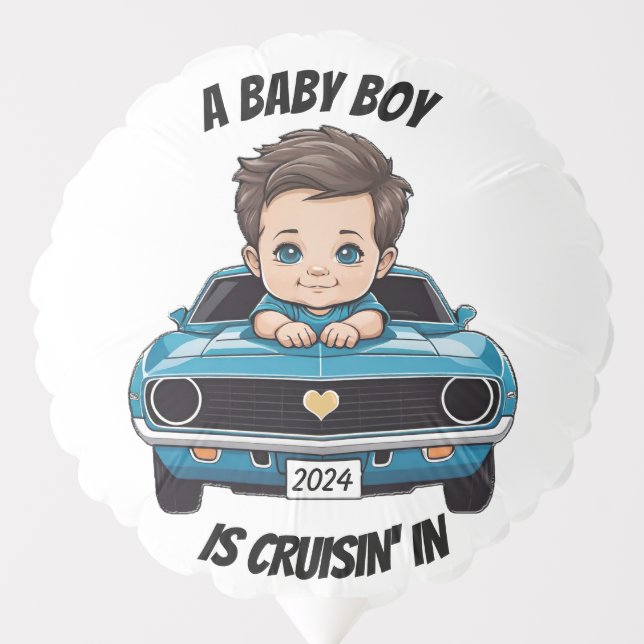 Classic Race Car Baby Boy Cruisin' In Shower Balloon (Front)