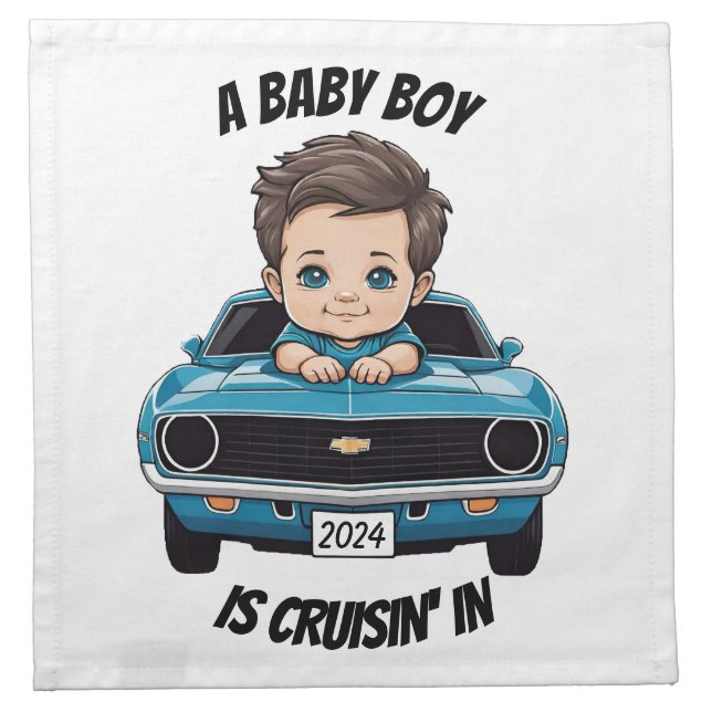 Classic Race Car Baby Boy Cruisin' In Shower Cloth Napkin (Front)