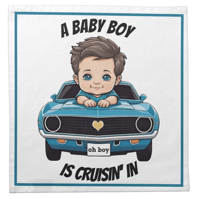 Classic Race Car Baby Boy Cruisin' In Shower Cloth Napkin (Front)