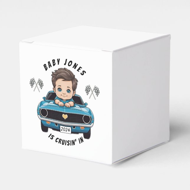 Classic Race Car Baby Boy Cruisin' In Shower Favor Boxes (Front Side)
