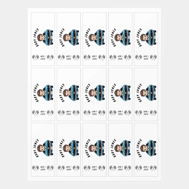 Classic Race Car Baby Boy Cruisin' In Shower Hershey's Miniatures (Sticker Sheet)
