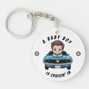 Classic Race Car Baby Boy Cruisin' In Shower Keychain