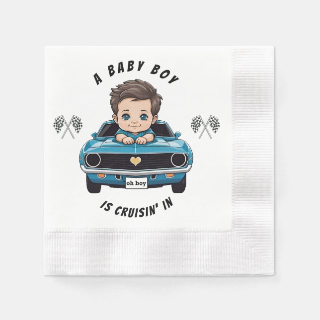 Classic Race Car Baby Boy Cruisin' In Shower Napkins (Front)