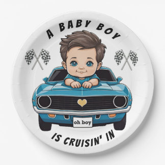 Classic Race Car Baby Boy Cruisin' In Shower Paper Plates