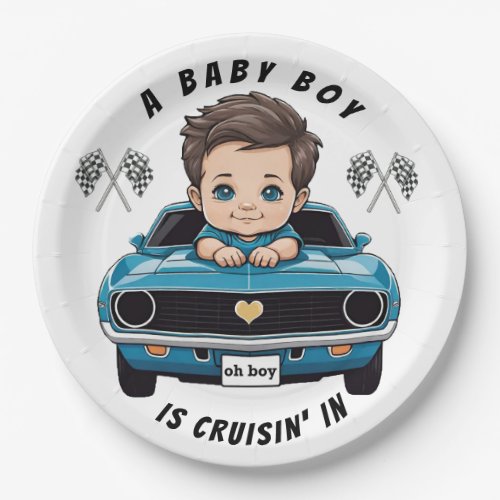 Classic Race Car Baby Boy Cruisin In Shower Paper Plates