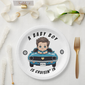 Classic Race Car Baby Boy Cruisin' In Shower Paper Plates