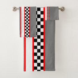 Classic Race Themed Black White Red And Gray  Bath Towel Set