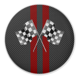 Classic Racing Flags Stripes in Carbon Fiber Style Ceramic Knob