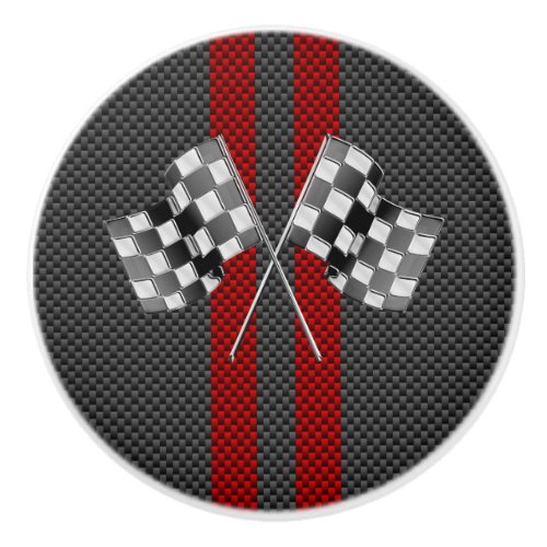 Classic Racing Flags Stripes in Carbon Fiber Style Ceramic Knob