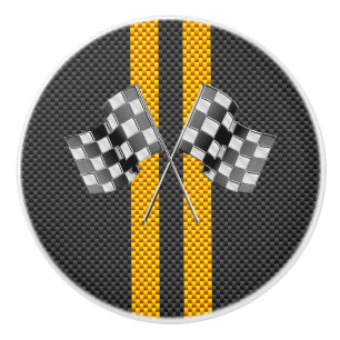 Classic Racing Flags Stripes in Carbon Fiber Style Ceramic Knob
