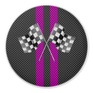 Classic Racing Flags Stripes in Carbon Fiber Style Ceramic Knob