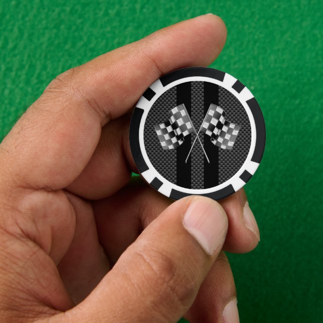Classic Racing Flags Stripes in Carbon Fiber Style Poker Chips (Hand)