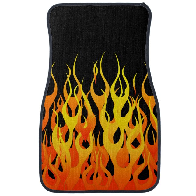 Classic Racing Flames Fire on Black Car Mat (Front)