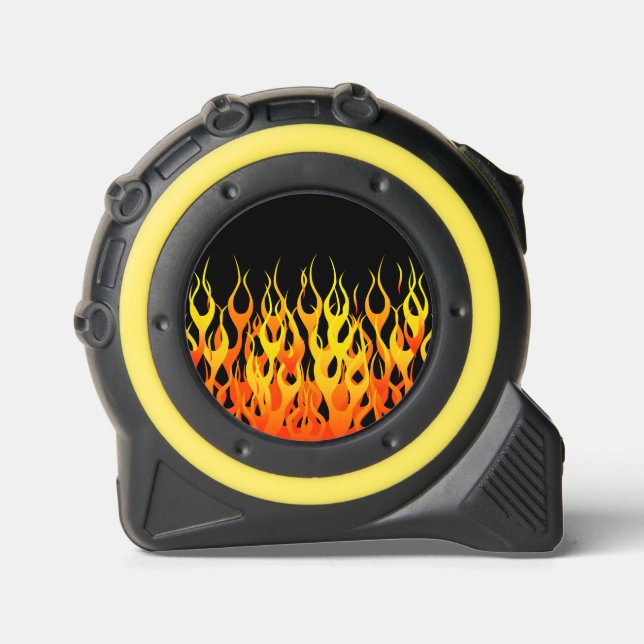 Classic Racing Flames Fire on Black Tape Measure (Front)