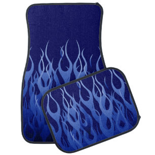 Classic Racing Flames Fire on Blue Car Floor Mat