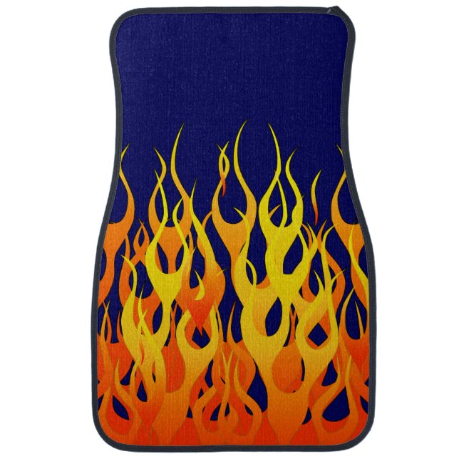 Classic Racing Flames Fire on Blue Car Mat (Front)