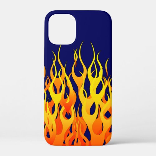 Classic Racing Flames Fire on Navy Blue iPhone 12 Mini Case