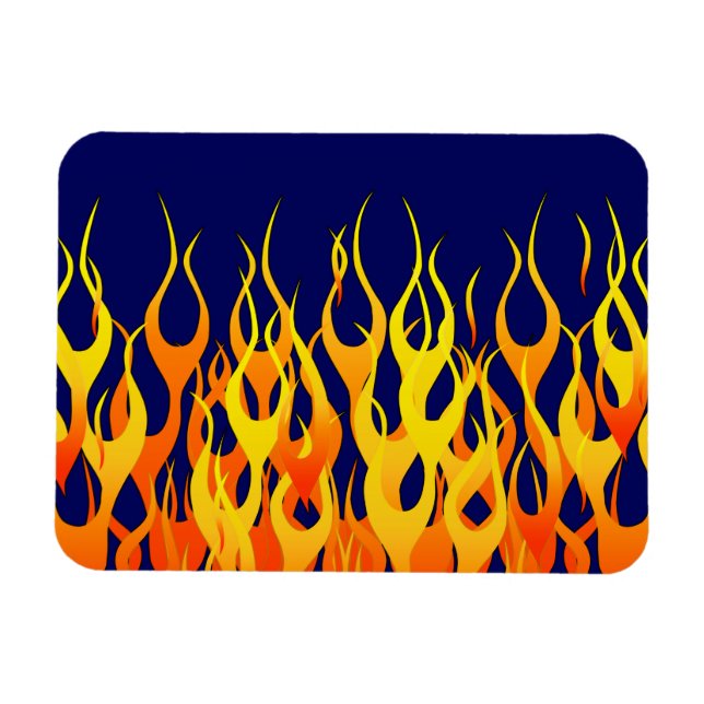 Classic Racing Flames Fire on Navy Blue Decor Magnet (Horizontal)