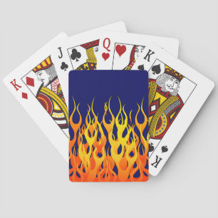 Classic Racing Flames Fire on Navy Blue Decor Poker Cards