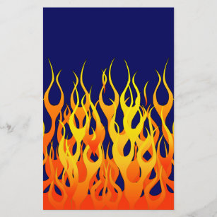 Classic Racing Flames Fire on Navy Blue Decor Stationery