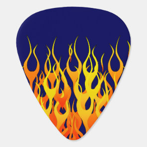 Classic Racing Flames Fire on Navy Blue Guitar Pick