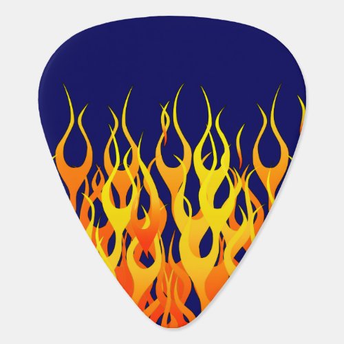 Classic Racing Flames Fire on Navy Blue Guitar Pick