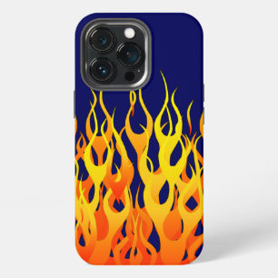 Classic Racing Flames Fire on Navy Blue iPhone 13 Pro Case