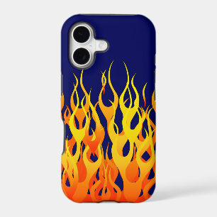 Classic Racing Flames Fire on Navy Blue iPhone 17 Case