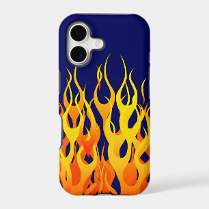 Classic Racing Flames Fire on Navy Blue iPhone 17 Case