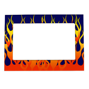 Classic Racing Flames Fire on Navy Blue Magnetic Picture Frame