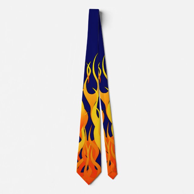 Classic Racing Flames Fire on Navy Blue Neck Tie (Front)