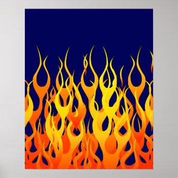 Classic Racing Flames Fire On Navy Blue Poster by MustacheShoppe at Zazzle