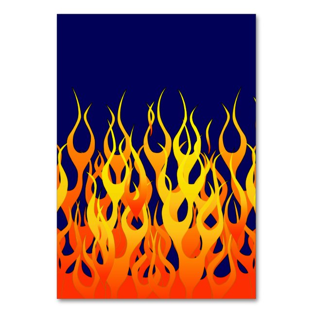 Classic Racing Flames Fire on Navy Blue Table Number (Front)
