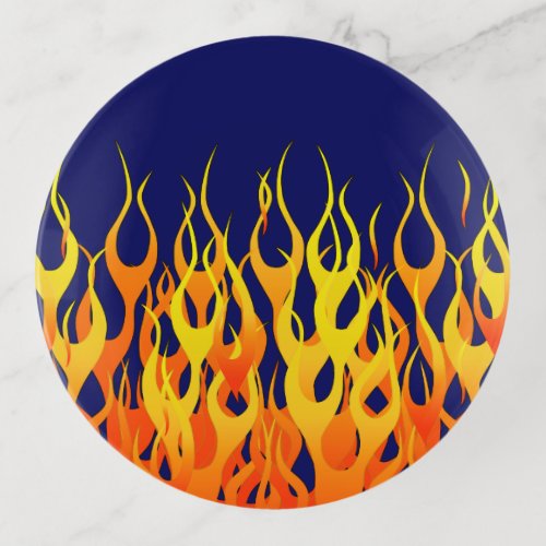 Classic Racing Flames Fire on Navy Blue Trinket Tray