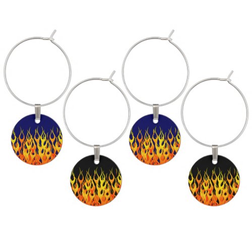 Classic Racing Flames Fire on Navy Blue Wine Charm