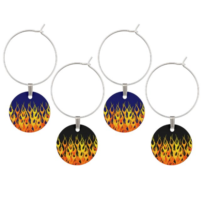 Classic Racing Flames Fire on Navy Blue Wine Charm (Staggered)
